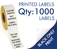1000 Printed Labels in BLACK PRINT