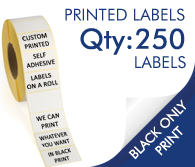 250 Printed Labels in BLACK ONLY