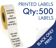 500 Printed Labels in BLACK PRINT